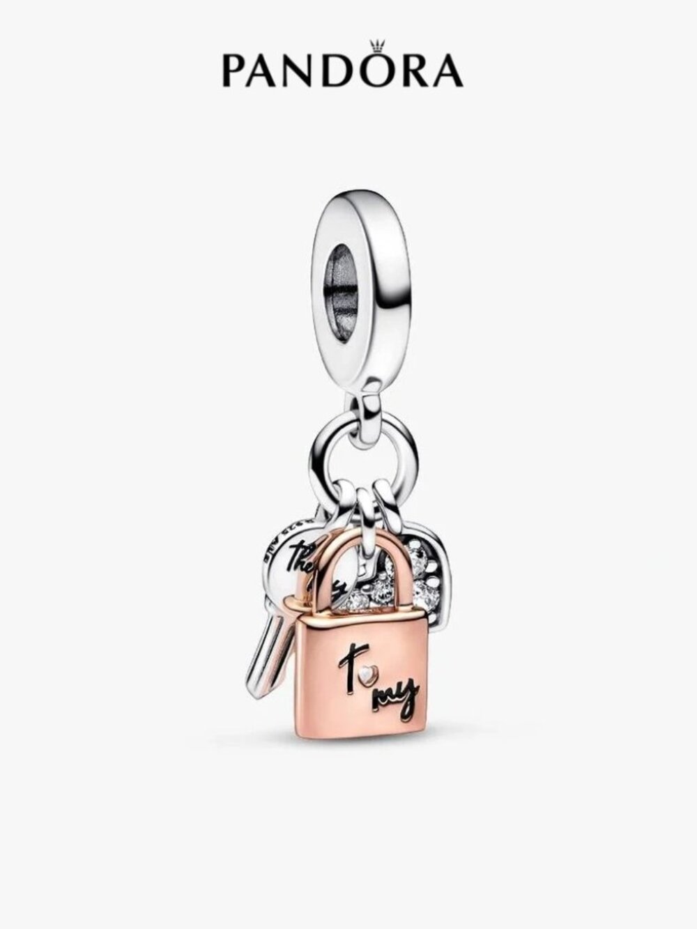 Pandora  Two-tone Key, Padlock & Heart Triple Dangle Charm